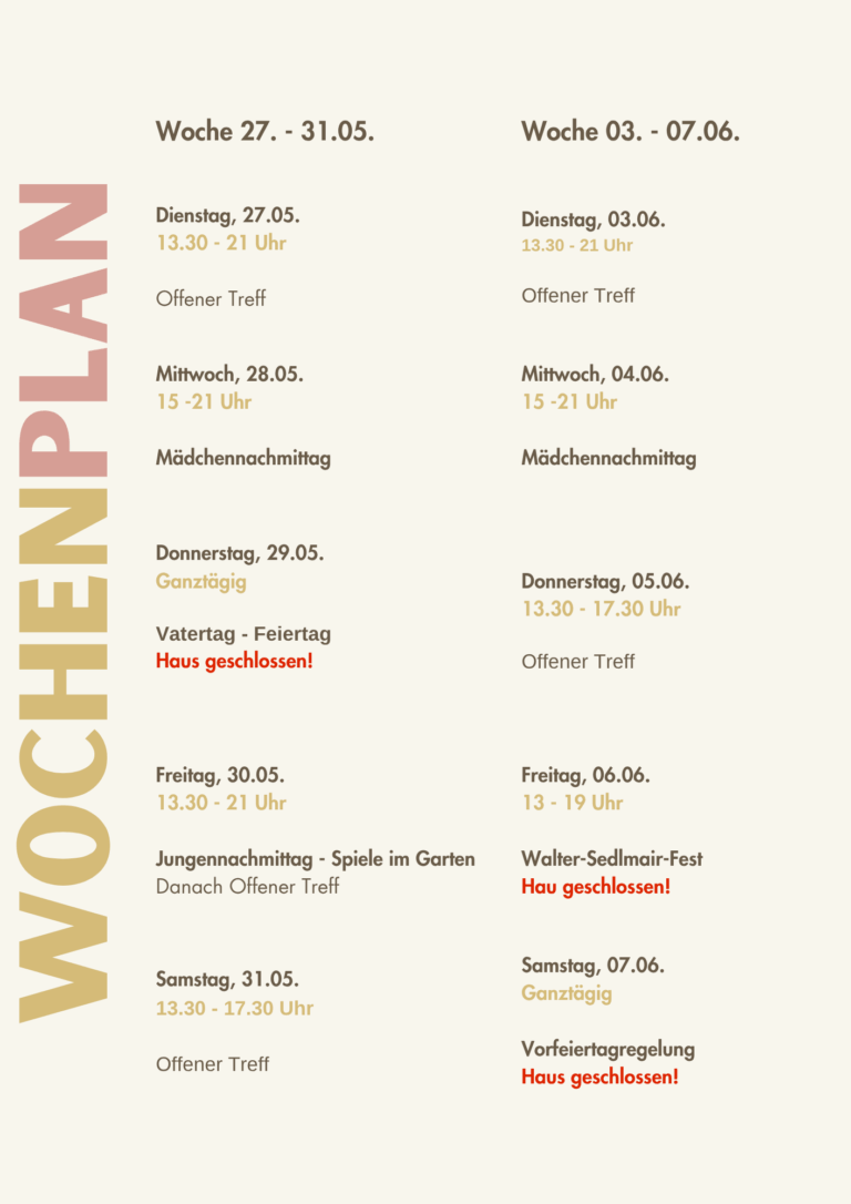 Wochenprogramm 27.05. – 07.06.